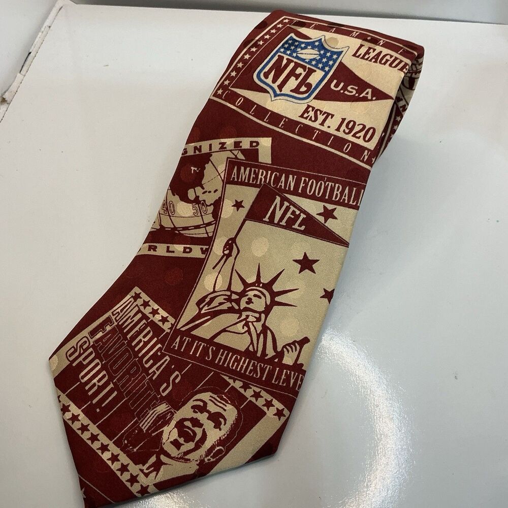 NFL American Football Necktie Burgundy Gold 100% Silk Made in USA